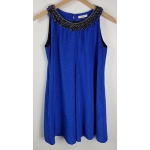 Anthropologie by Gryphon Women's Sz. XS 100% Silk Bead Accent Blue Shift Dress